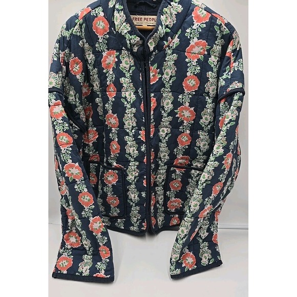 Free People Chloe Floral-Print Quilted Cotton Jacket Blue M Cottagecore Y2K - Picture 2 of 9